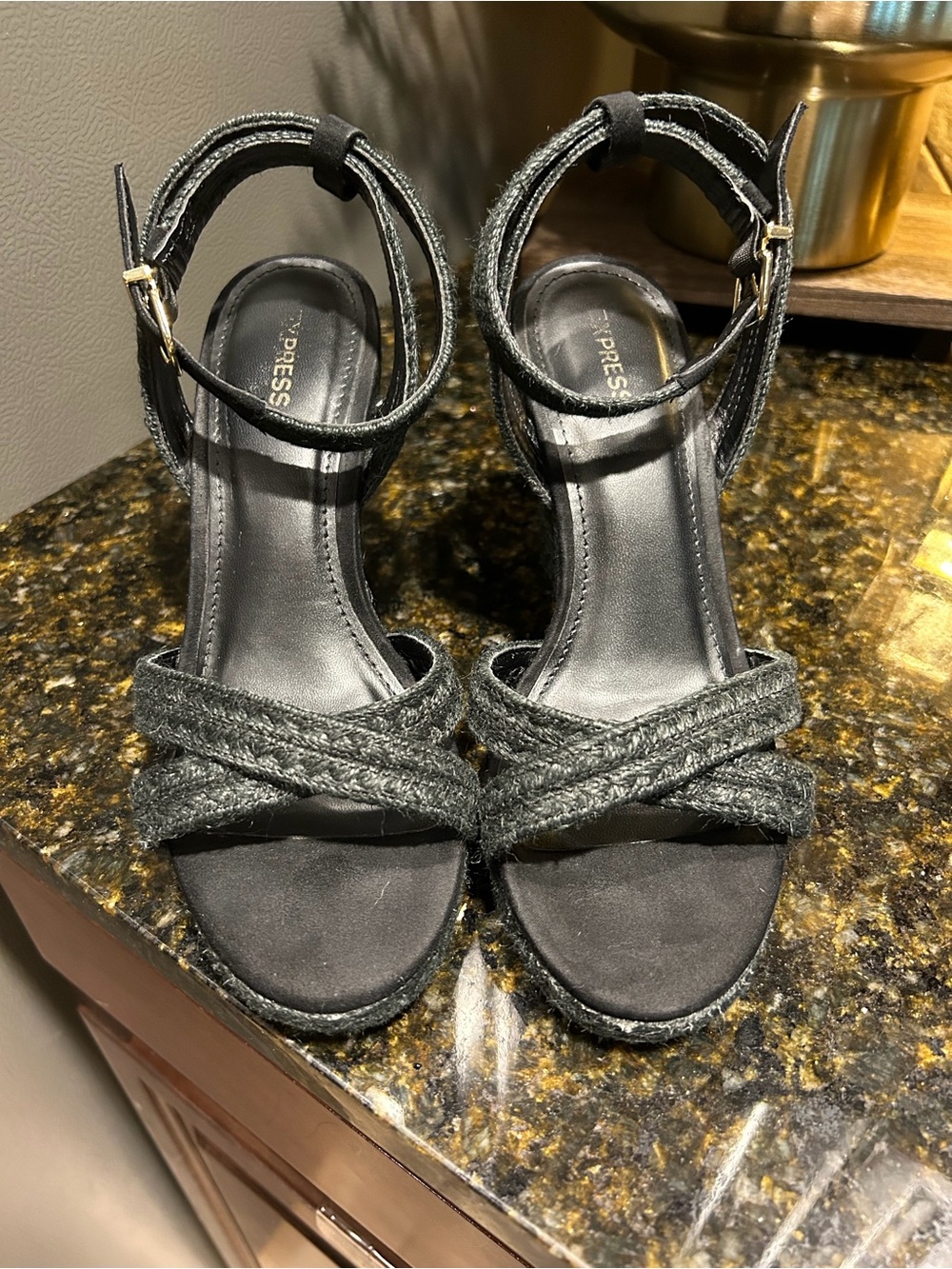 Express Black Espadrille Wedge Sandals
